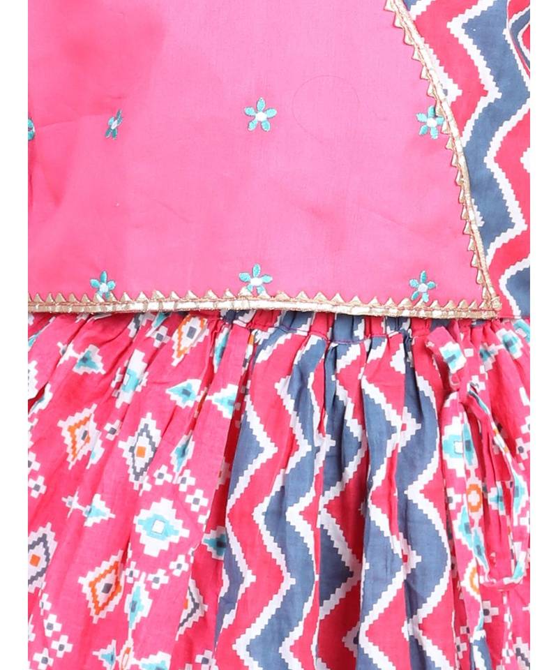 Pink patola printed lehenga set with embroidered top