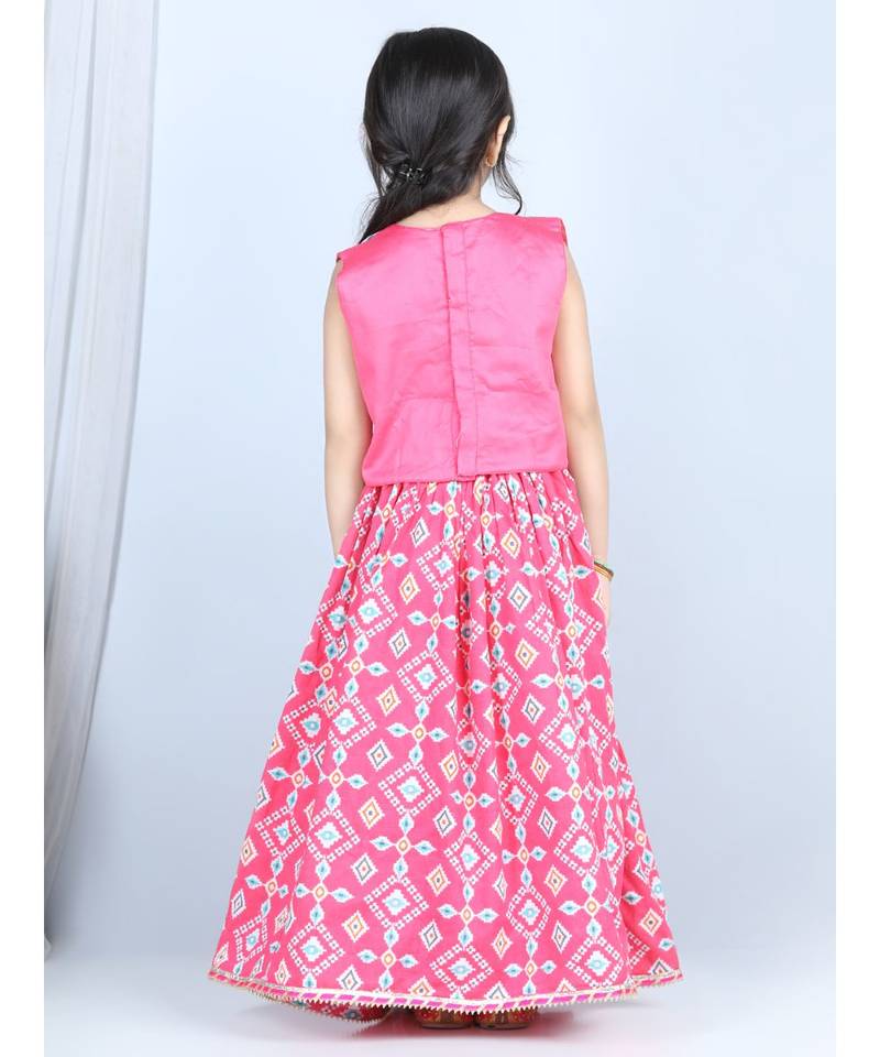 Pink patola printed lehenga set with embroidered top