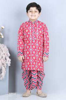 Pink patola printed Kurta with stripped dhoti