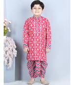 Pink patola printed Kurta with stripped dhoti