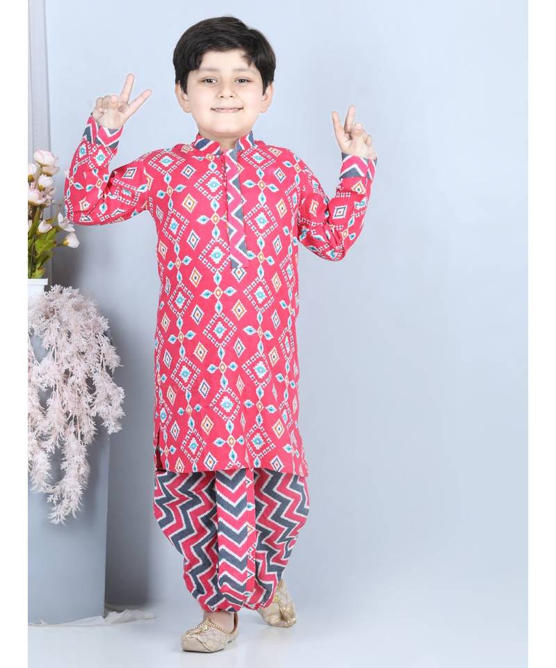 Pink patola printed Kurta with stripped dhoti