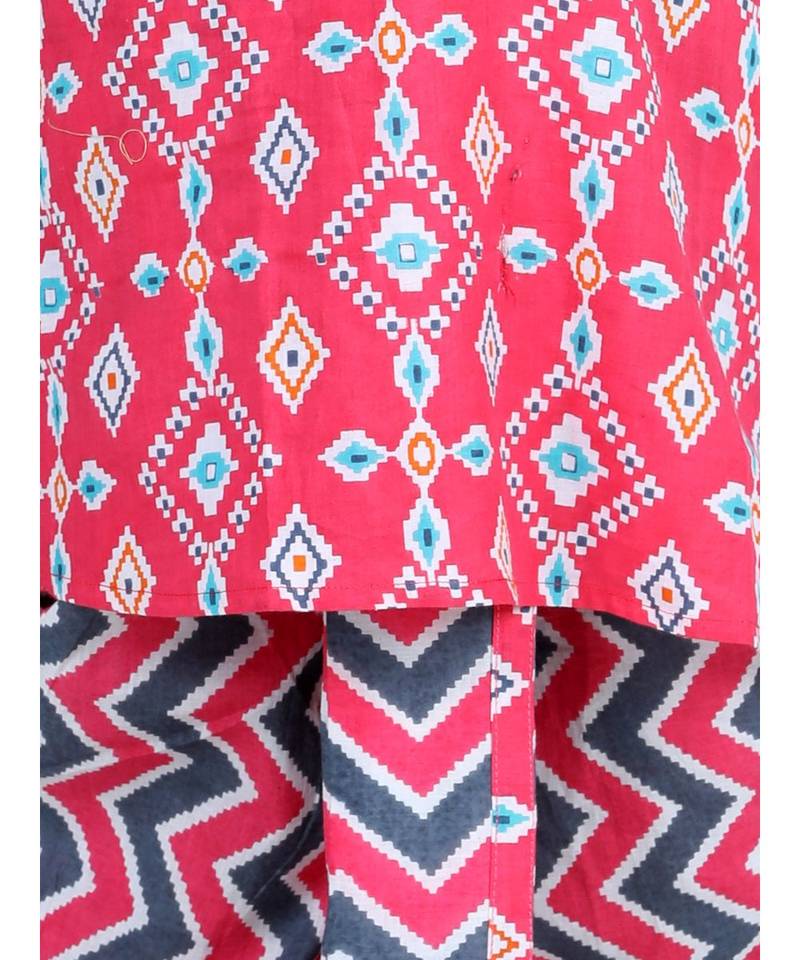 Pink patola printed Kurta with stripped dhoti