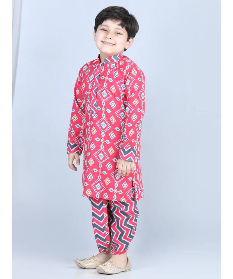 Pink patola printed Kurta with stripped dhoti