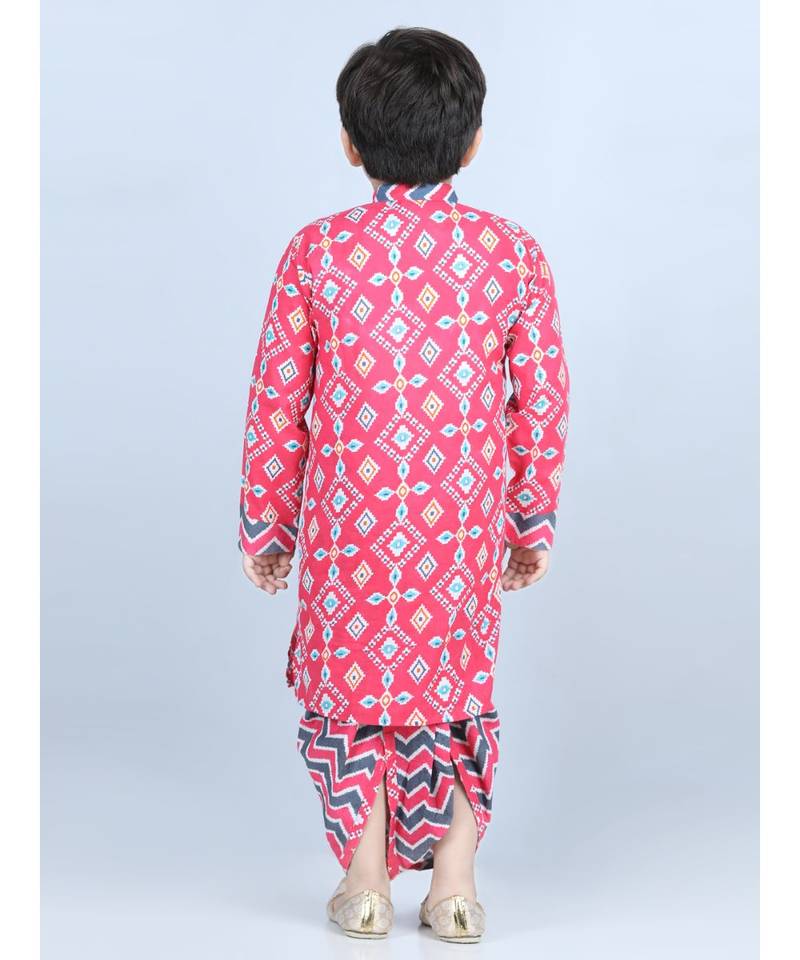 Pink patola printed Kurta with stripped dhoti