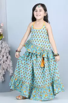 Ferozi printed lehenga set with printed halter top