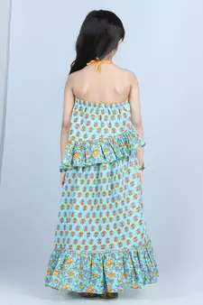 Ferozi printed lehenga set with printed halter top