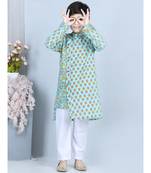 Printed Kurta with white cotton pajama