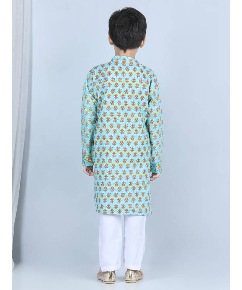 Printed Kurta with white cotton pajama