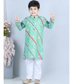 Green Leheriya printed kurta with white cotton pajama