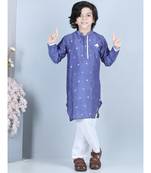 Purple gold jacquard printed kurta with show pocket paired with white cotton pajama