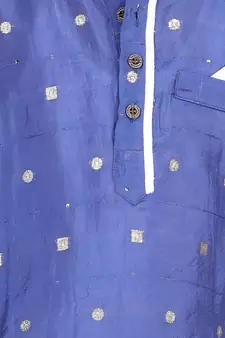 Purple gold jacquard printed kurta with show pocket paired with white cotton pajama