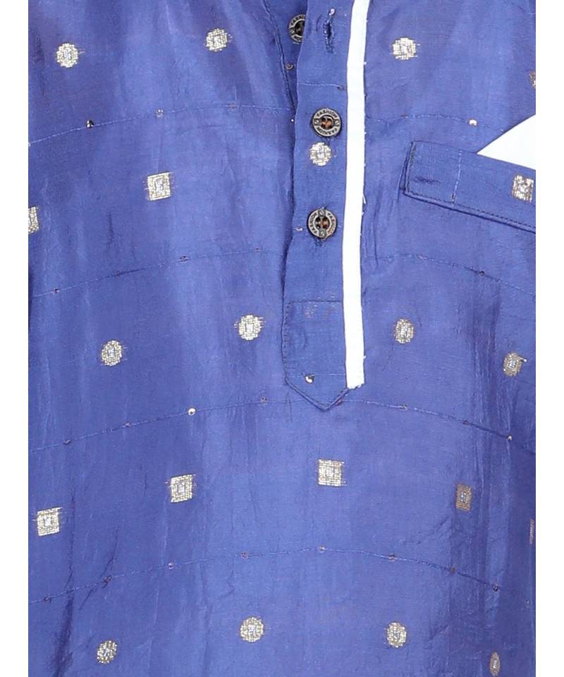 Purple gold jacquard printed kurta with show pocket paired with white cotton pajama