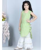 Green gold jacquard printed kurti with tassles work paired with offwhite Sharara