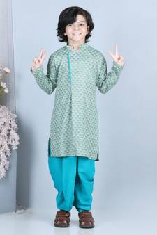 Blue Printed Kurta with blue dhoti