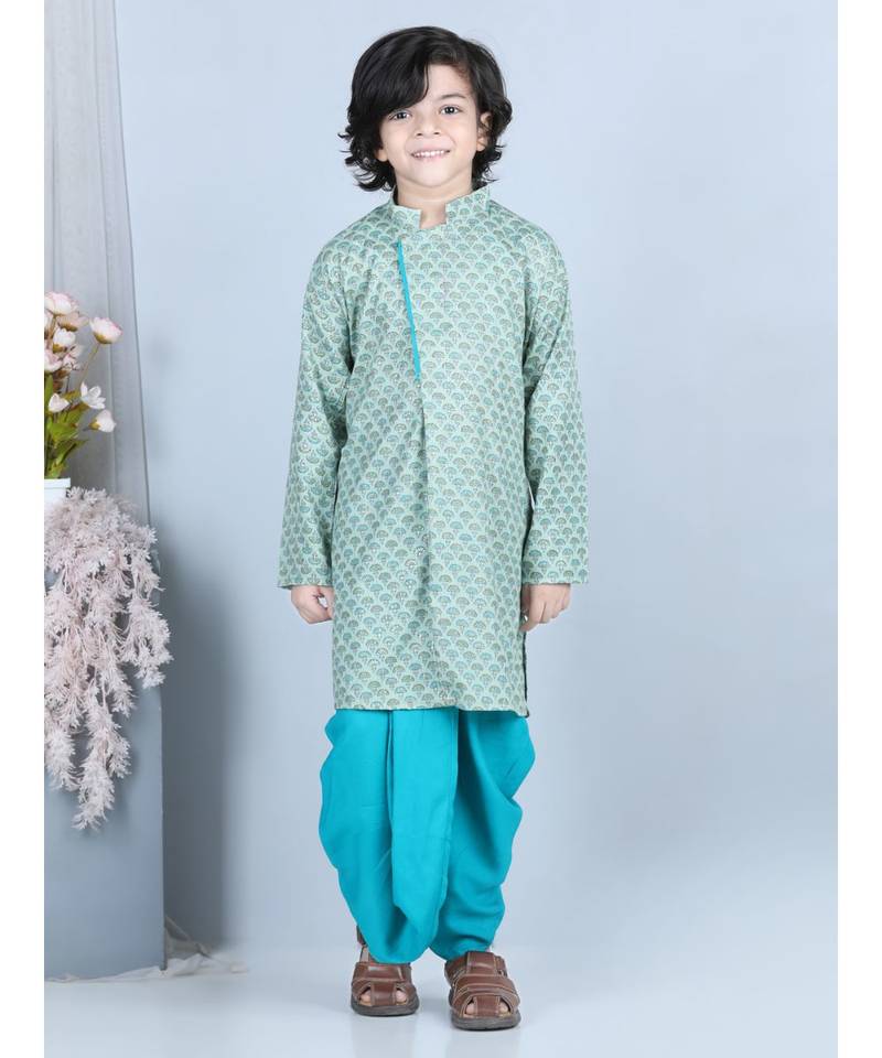 Blue Printed Kurta with blue dhoti