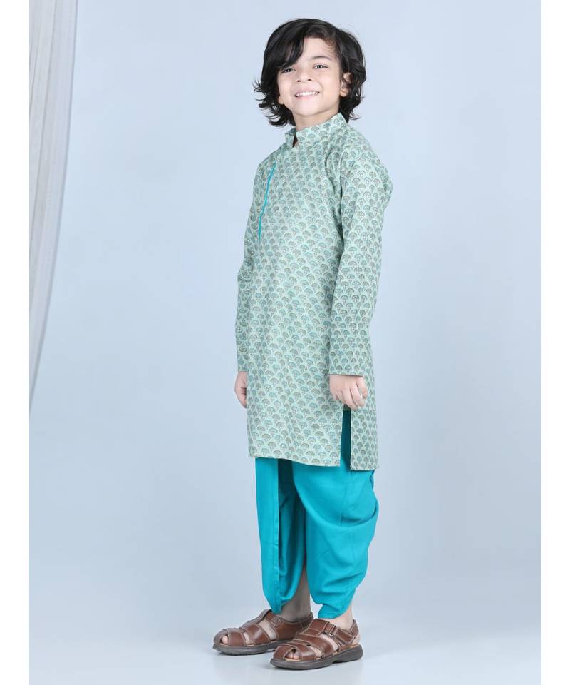 Blue Printed Kurta with blue dhoti