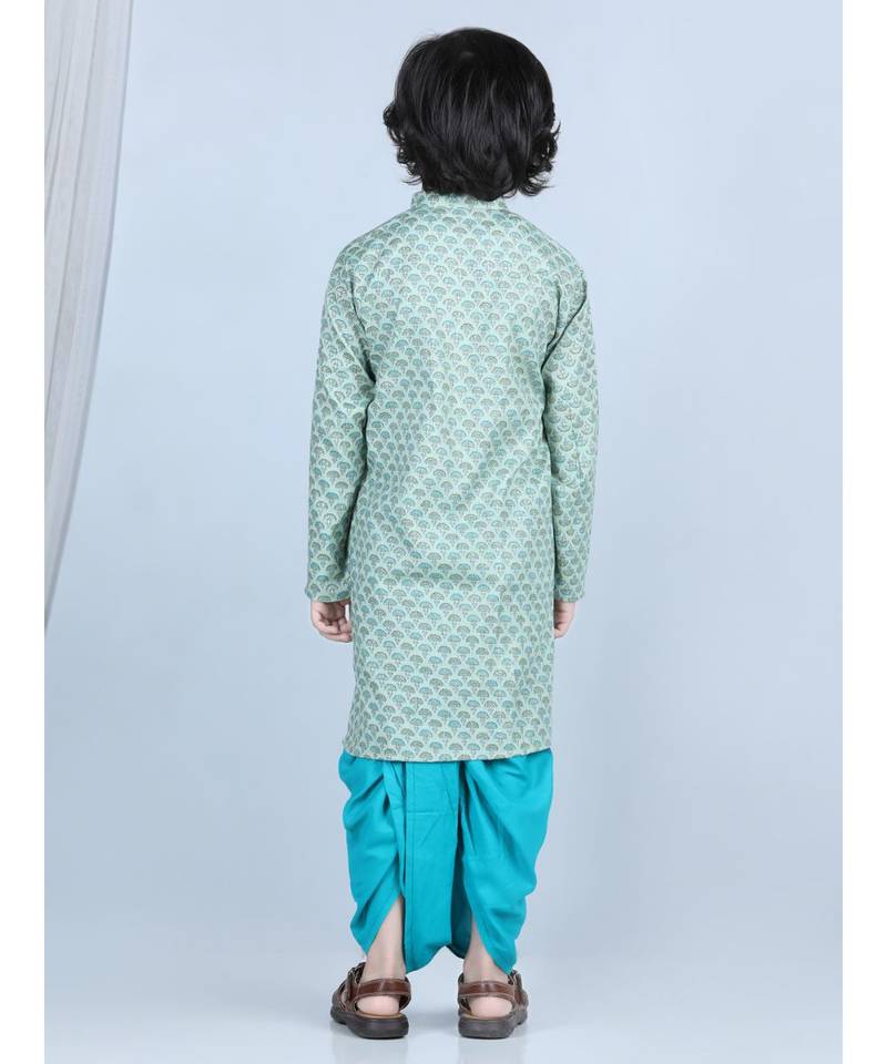 Blue Printed Kurta with blue dhoti