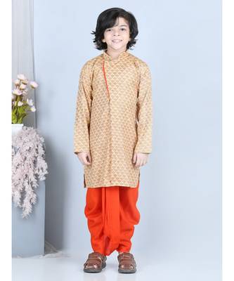 Yellow Printed kurta with Orange dhoti 1