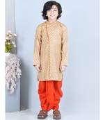 Yellow Printed kurta with Orange dhoti