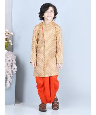 Yellow Printed kurta with Orange dhoti 2