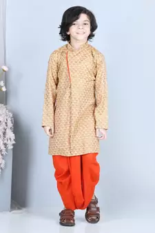 Yellow Printed kurta with Orange dhoti