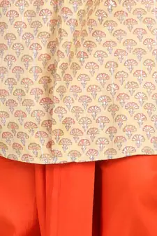 Yellow Printed kurta with Orange dhoti