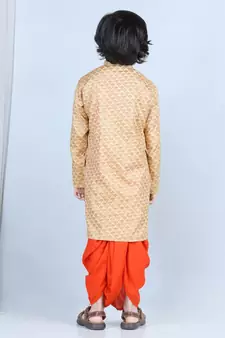Yellow Printed kurta with Orange dhoti