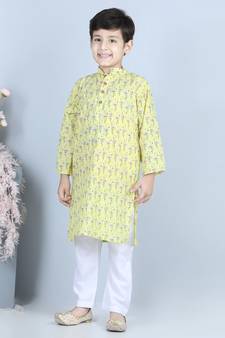 Yellow Flamingo Printed Kurta with Cotton pajama
