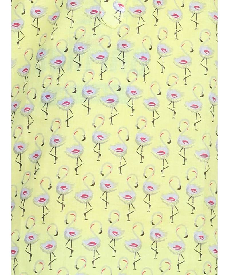 Yellow Flamingo Printed Kurta with Cotton pajama