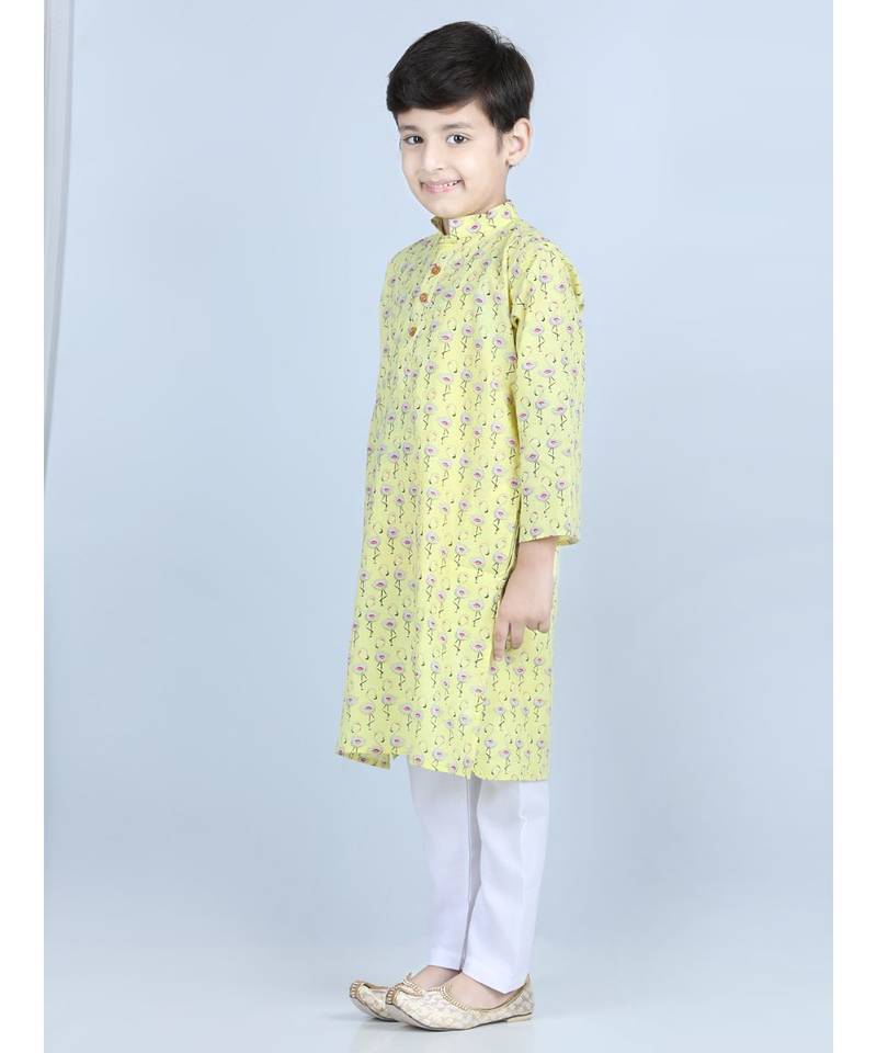 Yellow Flamingo Printed Kurta with Cotton pajama