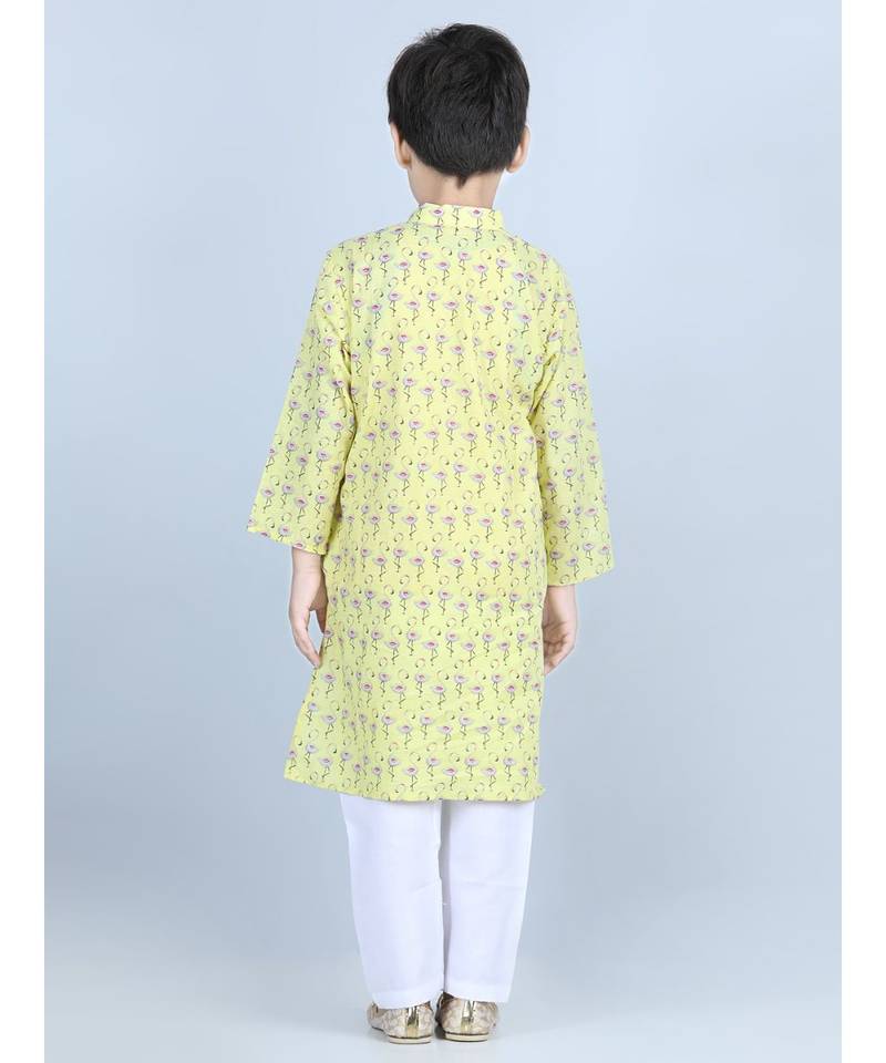 Yellow Flamingo Printed Kurta with Cotton pajama