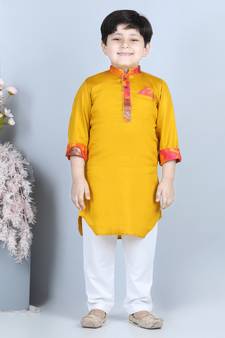 Kinder Kids Boys Yellow Pastels Kurta with pajama