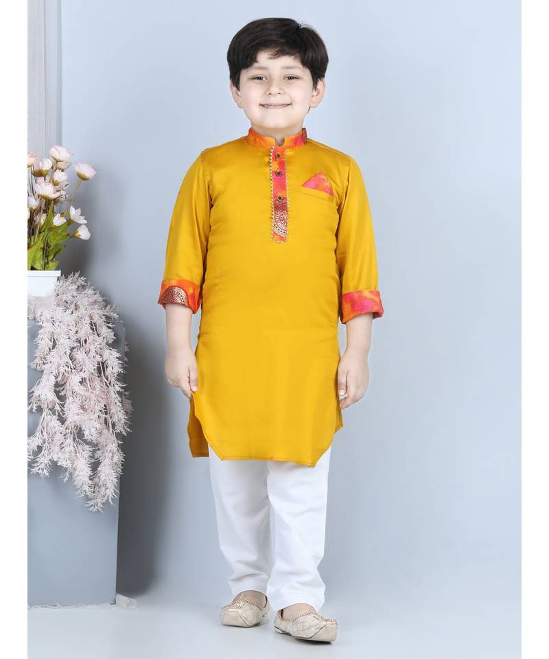 Kinder Kids Boys Yellow Pastels Kurta with pajama