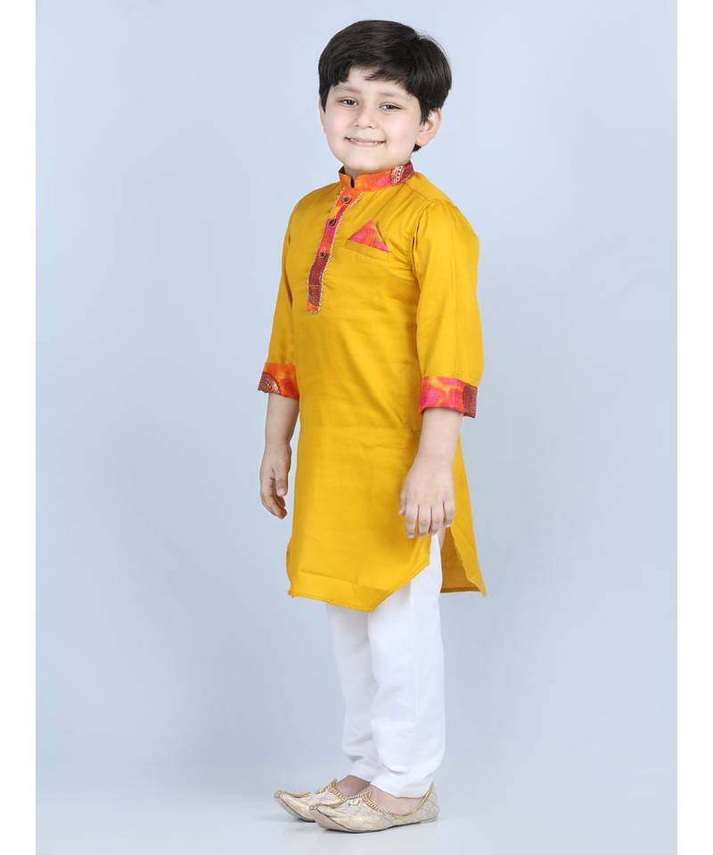 Kinder Kids Boys Yellow Pastels Kurta with pajama