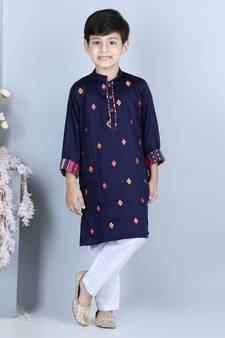 Kinder Kids Boys Blue Embroidered Gotta Patti Kurta with pajama