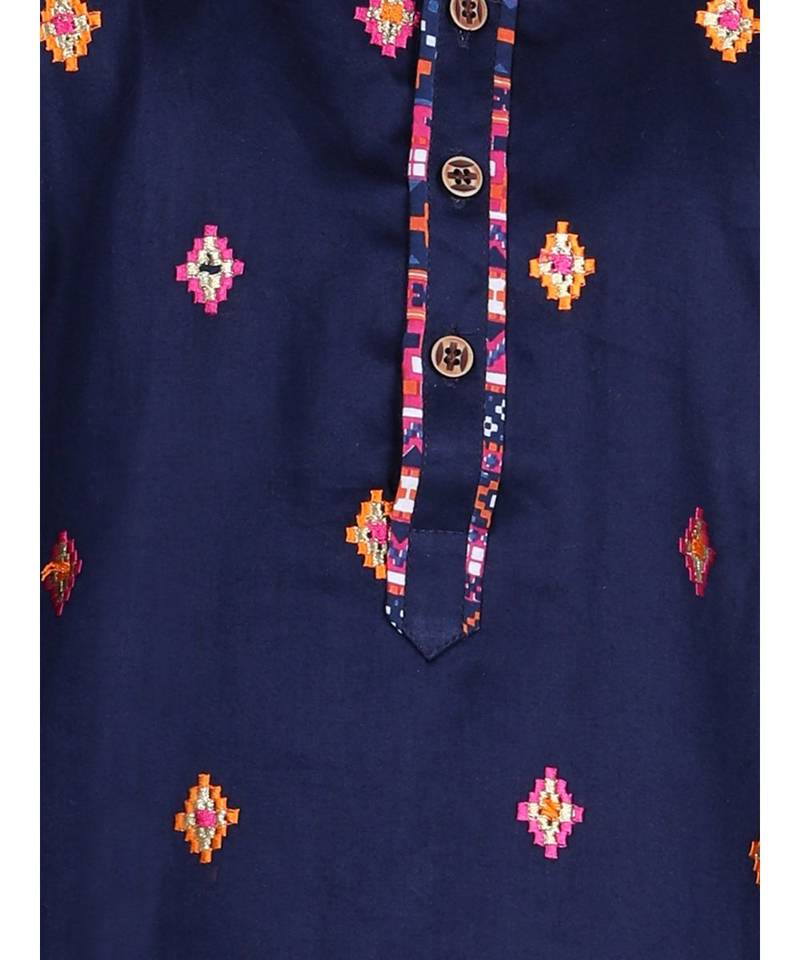 Kinder Kids Boys Blue Embroidered Gotta Patti Kurta with pajama