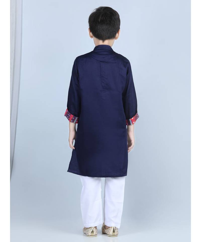 Kinder Kids Boys Blue Embroidered Gotta Patti Kurta with pajama