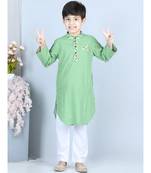 Kinder Kids Boys Green Geometric Printed Kurta with pajama