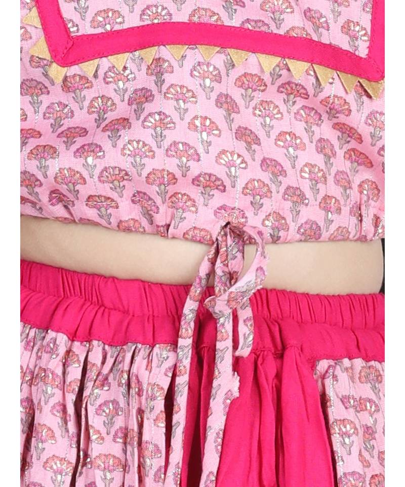 Pink printed layered lehenga and top