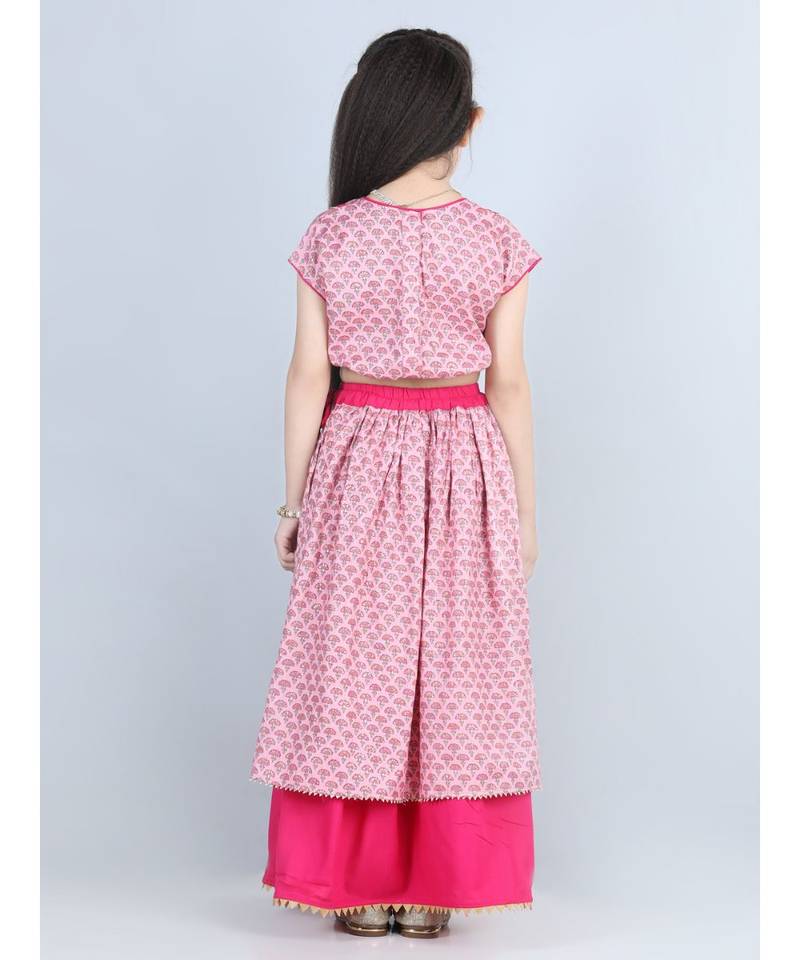 Pink printed layered lehenga and top