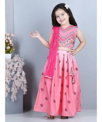 Pink flloral printed lehenga with printed top and dupatta 1