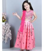 Pink flloral printed lehenga with printed top and dupatta