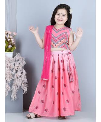 Pink flloral printed lehenga with printed top and dupatta 2