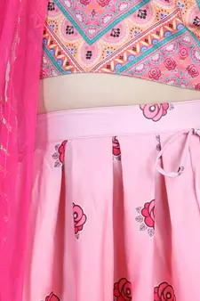Pink flloral printed lehenga with printed top and dupatta