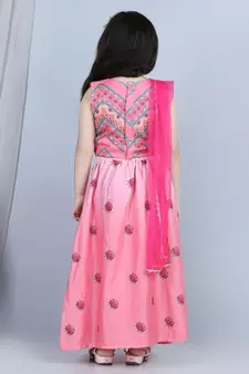 Pink flloral printed lehenga with printed top and dupatta