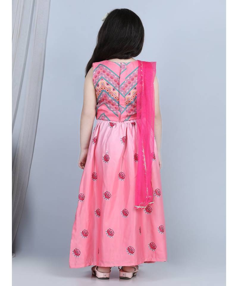 Pink flloral printed lehenga with printed top and dupatta