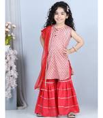 Peach Floral Printed  Kurti with Pink Sharara and dupatta