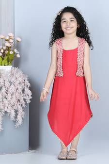 Pink long dress with a printed jacket