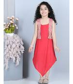 Pink long dress with a printed jacket