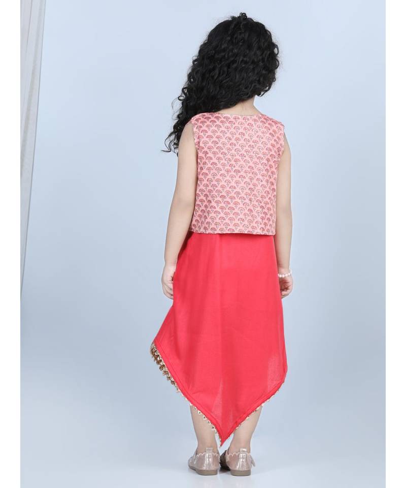 Pink long dress with a printed jacket